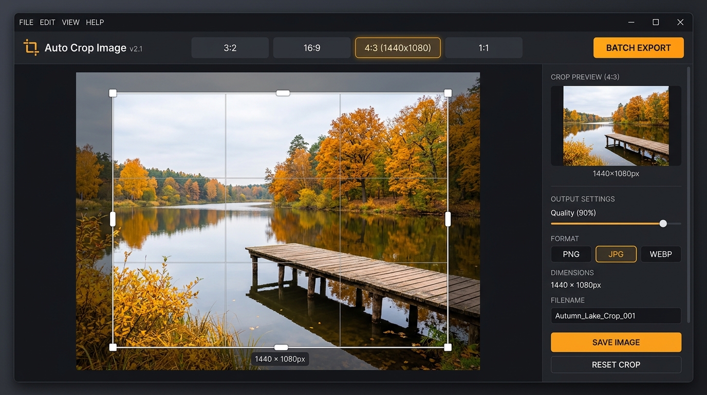 Auto Crop Image application interface with white crop viewfinder